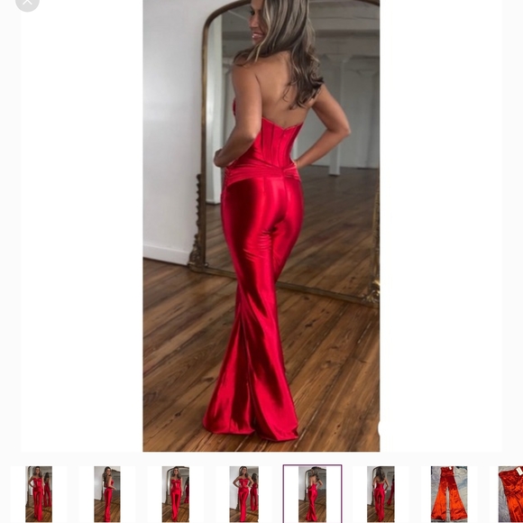 Elegant Cherley Red Strapless Satin Jumpsuit NWT. Size M. - Picture 4 of 9